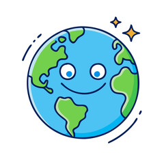 Poster - Illustration of earth globe world planet with continents and oceans smiling face and stars