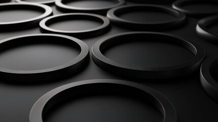 Poster - Black Matte Circular Rings Arranged in Minimal Overlay Design