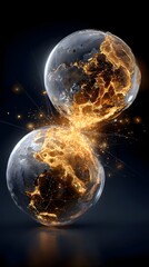 Poster - Stunning depiction of two spheres erupting with flames in a cosmic collision event