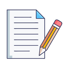 Poster - Paper document with pencil vector illustration, note taking, writing, education and office supplies