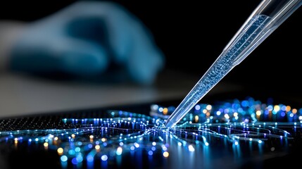 Poster - Close-up of a laptop with a pen on it indicating work and creativity in a modern office