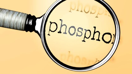 Poster - Phosphorus under careful examination. Focusing on Phosphorus, analyzing it, taking a closer look. Concentrating on Phosphorus, targeting and reviewing it, searching for answers