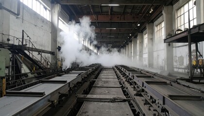 Poster - Industrial Factory Interior with Steam and Machinery in Operation