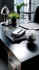 Poster - Organized desk with laptop and cellphone for efficient management of visual assets