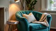 © Beniamin - Cozy living room corner with teal armchair, beige pillow, soft blanket, and indoor plant