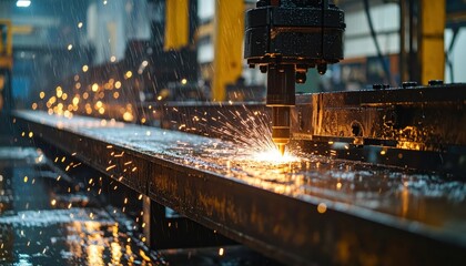 Poster - Sparks Flying from Laser Cutting Machine in Industrial Workshop