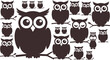 © Miraz10 - A white background vector illustration of a series of owl silhouettes with wide eyes, facing to the left in different sizes and arrangements