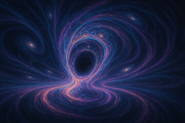 Wall Mural - Cosmic swirling vortex in deep space with glowing purple and blue nebula creating mesmerizing background full of stars and galaxies