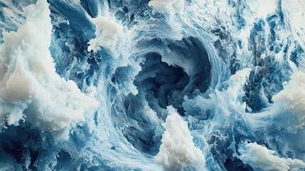 Poster - a swirling formation of blues and whites, creating a dynamic vortex effect in a digital art style.