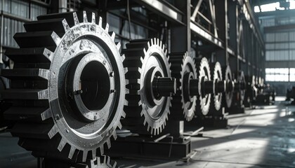 Poster - Industrial Gear Mechanisms in a Factory with Dramatic Lighting