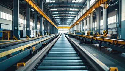 Poster - Industrial Warehouse Interior with Rails and Bright Natural Lighting