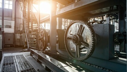 Poster - Industrial Machinery with Gears and Equipment in Factory Setting