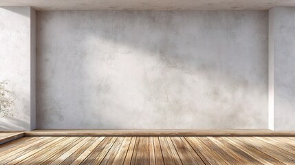 Poster - bright interior with concrete wall and wooden floorboards