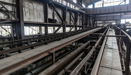 Poster - Industrial Warehouse Interior with Steel Beams and Machinery Equipment