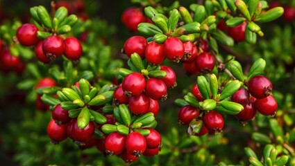 Aufkleber - Red berries on green shrubbery.