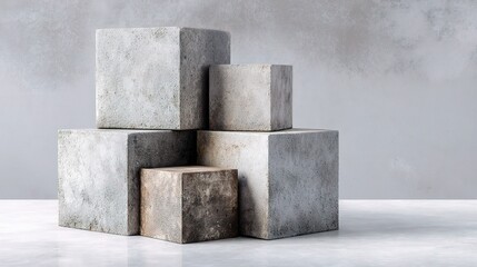 Poster - Geometric Arrangement of Light Concrete Blocks in Minimalist Style
