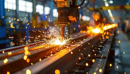 Poster - Precision Metal Cutting Process with Sparks in Industrial Workshop
