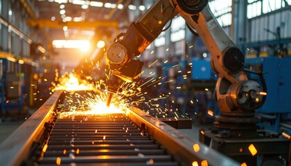 Poster - Robotic Arm Welding Sparks in Industrial Manufacturing Environment