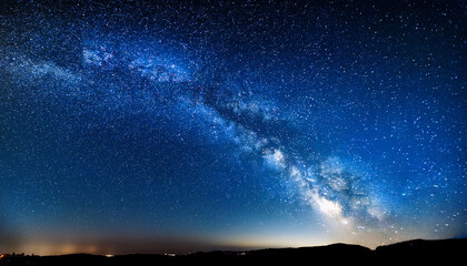 Wall Mural - panorama blue night sky milky way and stars on a dark background universe filled with stars nebula a