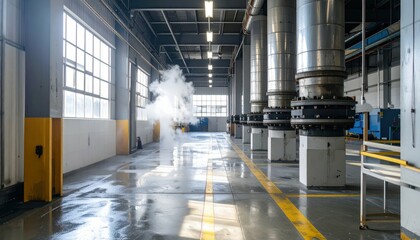 Poster - Industrial Space with Machinery and Steam in Modern Factory Interior