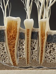 Aufkleber - Cross-sectional View of Dental Implant Showcasing Gum Tissue, Bone Structure, and Nerves in a Detailed Illustration of Oral Anatomy Generative AI
