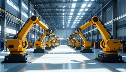 Poster - Industrial Robotics Assembly Line in Modern Warehouse Setting