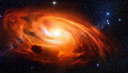 Wall Mural - orange space nebula with stars in space for background
