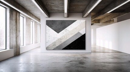 Poster - Minimalist Concrete Gallery Scene with Large Artwork on Wall