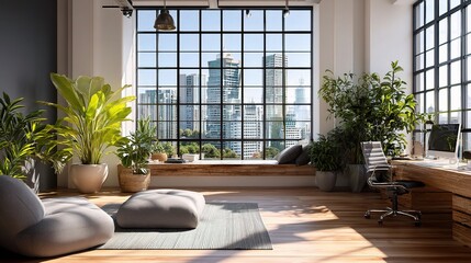 Poster - Modern Office Space with Natural Light and Large Windows