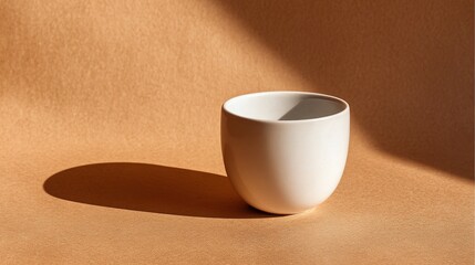Poster - clean white ceramic cup with soft shadow on warm background