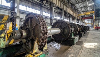 Poster - Industrial Wheel Assembly with Chain Mechanism in Manufacturing Site