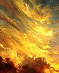Wall Mural - A breathtaking depiction of a golden, sunlit sky with dramatic clouds