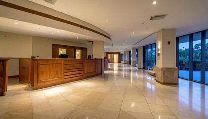Poster - Elegant Modern Lobby Interior with Natural Lighting and Wood Accents