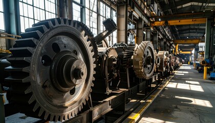 Poster - Industrial Machinery Gears in a Factory with Natural Light