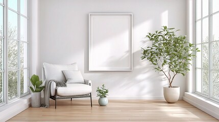 Poster - bright room with plain white frame mounted on wall
