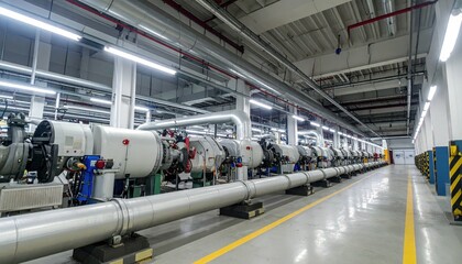 Poster - Industrial Plant Interior with Machinery and Pipes in Modern Facility