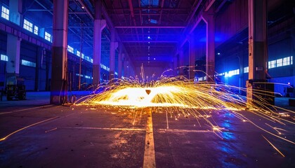 Poster - Spark Display from Welding Process in Dark Industrial Space