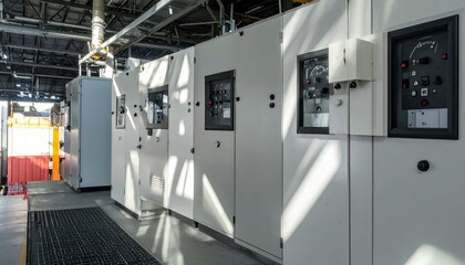 Poster - Industrial Control Panels in Modern Facility with Natural Light