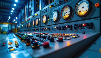 Poster - Control Panel with Gauges and Buttons in Modern Industrial Setting