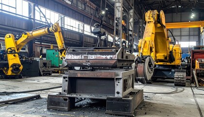 Poster - Industrial Workshop with Heavy Machinery and Equipment in Action