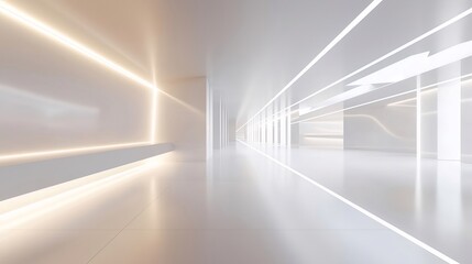 Aufkleber - 未来的な白い光の通路の3Dレンダリングデザイン 抽象的な照明と背景を持つモダンインテリア