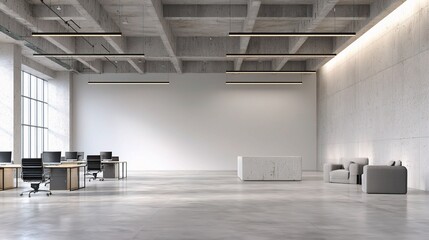 Poster - modern compact white walled office space with concrete floor