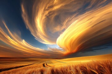 Wall Mural - A captivating view of golden sky. The image presents a stunning sky with layers of clouds, evoking a sense of wonder and majesty