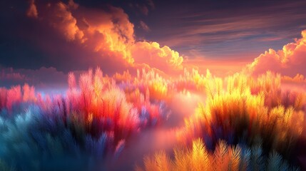 Wall Mural - A colorful sunset illuminating clouds
