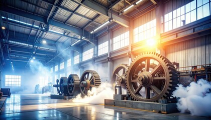 Poster - Industrial Workshop with Gears and Machinery in Bright Environment
