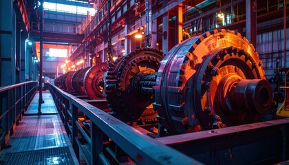 Poster - Industrial Machinery in Modern Factory with Dramatic Lighting Effects