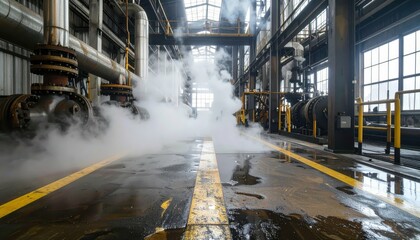 Poster - Industrial Factory Interior with Steam and Machinery in Action
