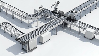 Poster - Industrial Automation System with Conveyor Belts and Robotic Arm