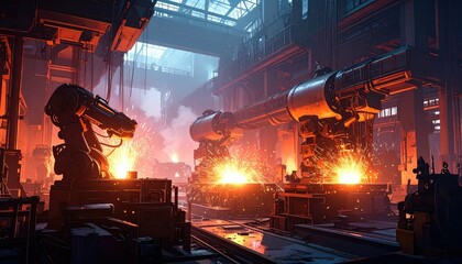 Poster - Industrial Robotics in Action with Sparks and Bright Lighting Effects
