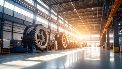 Poster - Industrial Manufacturing Facility with Large Machinery and Sunlight